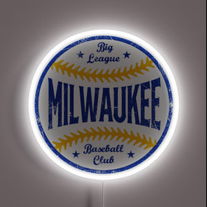 Retro sports-themed LED neon sign featuring MLB team colors blue