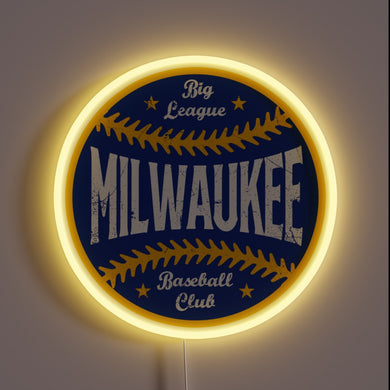 Vintage style neon baseball sign with retro Milwaukee flair.