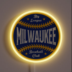 Vintage style neon baseball sign with retro Milwaukee flair.