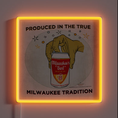 Authentic Milwaukee-themed beer sign with vibrant RGB neon accents