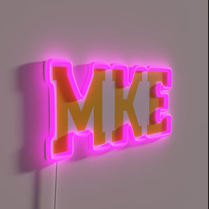 Neon Milwaukee city skyline with navy and red accents