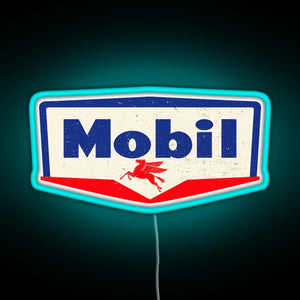 Mobil oil Vintage sign logo 1950 RGB neon sign lightblue 