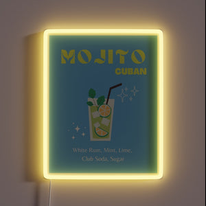 Cocktail Bar Decor Mojito Sign in Vibrant Neon Blue Accents