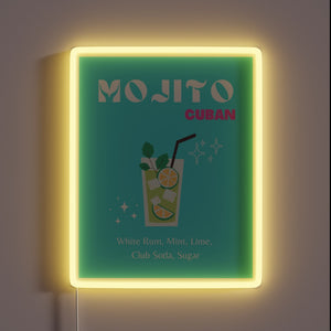 Vibrant Mojito Sign with Neon Colors and Fresh Cocktail Accents