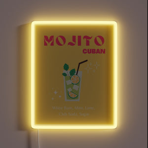 Vintage inspired mojito cocktail bar decorative illuminated wall art sign.