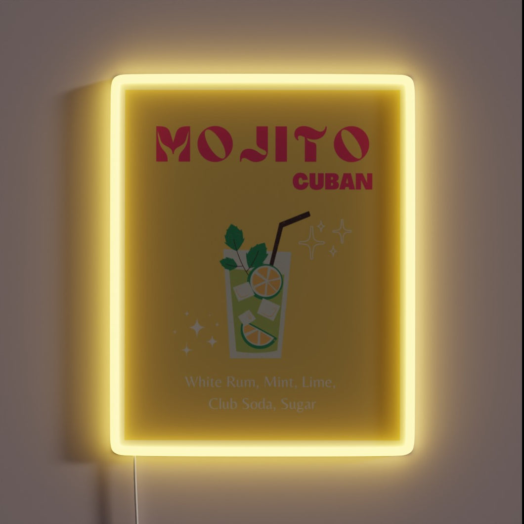Vintage inspired mojito cocktail bar decorative illuminated wall art sign.