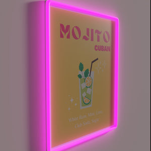 Vintage yellow neon mojito cocktail art decorative bar pub sign