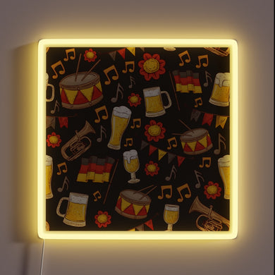 Vibrant Charcoal Neon Sign Combining Beer and Music Oktoberfest Theme
