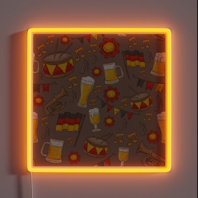 Vibrant RGB neon Oktoberfest party sign with beer and music