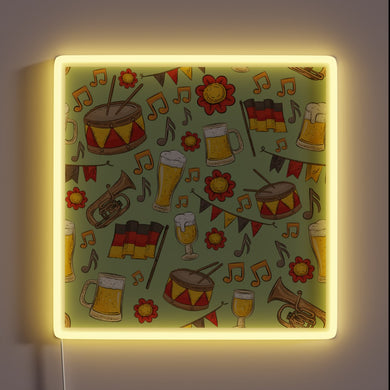 Vibrant Neon Sign Featuring Beer and Music Oktoberfest Design Inspiration.