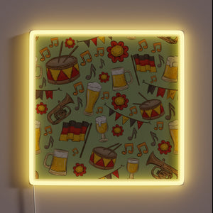 Vibrant Neon Sign Featuring Beer and Music Oktoberfest Design Inspiration.