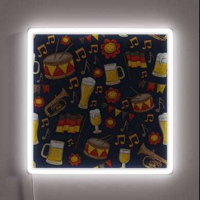 Vibrant Neon Oktoberfest Celebration Sign Featuring Music and Beer Design