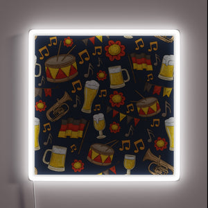 Vibrant Neon Oktoberfest Celebration Sign Featuring Music and Beer Design