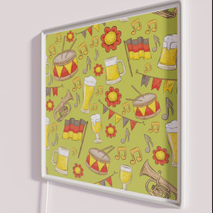 Vibrant music and beer themed Oktoberfest decorative olive green neon sign