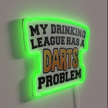 Charger l&#39;image dans la galerie, Neon sign mocking a friend&#39;s darts addiction in a humorous league