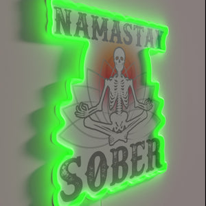 Neon humor for sober spirits embracing recovery and yoga vibes