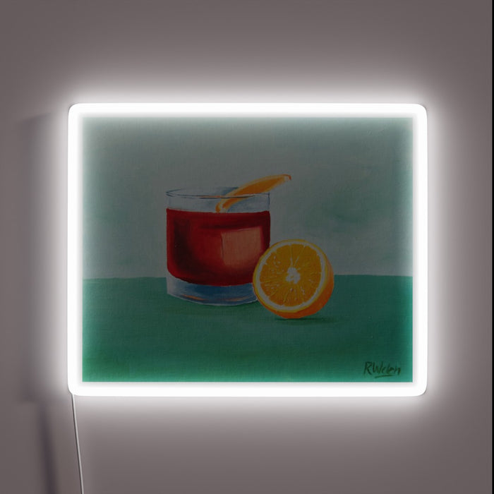 Glowing Neon Sign Depicting Iconic Negroni Cocktail in Vibrant Hues