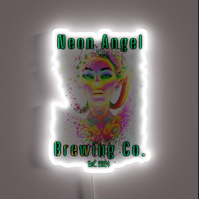 Eye-catching RGB illuminated sign for Neon Angel Brewing Company's bar.