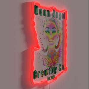 Neon angel brewery logo illuminated wall decoration, RGB effects available.