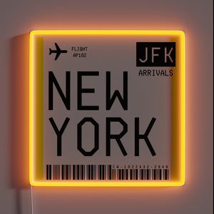 New York boarding pass neon sign — your wall’s ticket to the city that never sleeps.