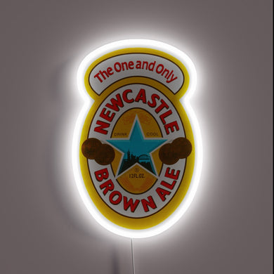 Neon Sign Featuring Iconic Newcastle Brown Ale Branding and Logo