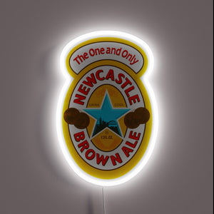 Neon Sign Featuring Iconic Newcastle Brown Ale Branding and Logo