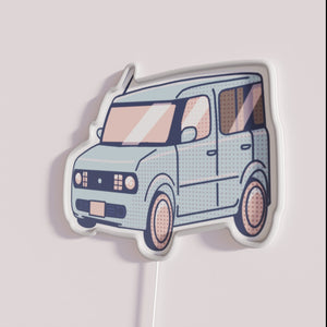 Neon Nissan Cube logo decor in vibrant RGB colorful lighting