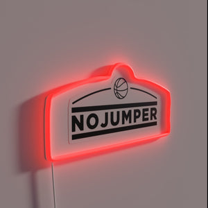 Bold No Jumper logo with vibrant RGB neon lighting effect