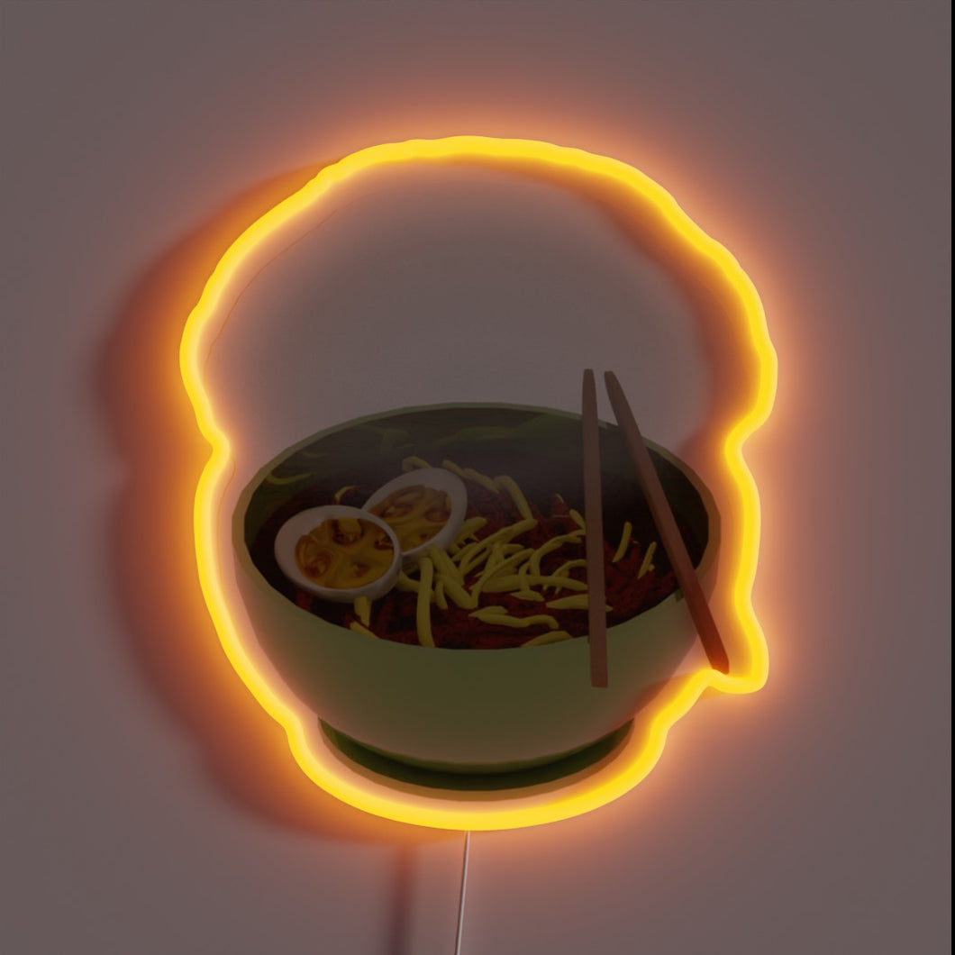 Vibrant Neon Sign Depicting Delicious Noodles in Dazzling RGB Colors