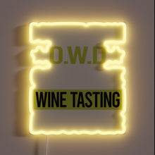 Charger l&#39;image dans la galerie, Vibrant neon wine tasting sign with obsessive love theme.