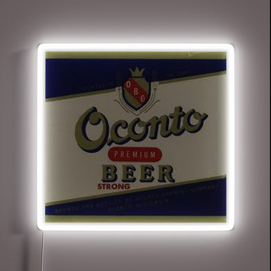 RGB illuminated sign featuring Oconto Premium Beer logo design