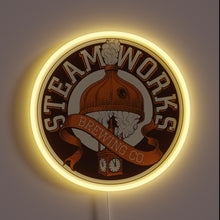Charger l&#39;image dans la galerie, Neon illuminated brewery logo and steam engine design with RGB lights