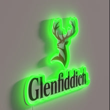 Charger l&#39;image dans la galerie, Authentic Glenfiddich whiskey brand merchandise featuring RGB neon bar decor.