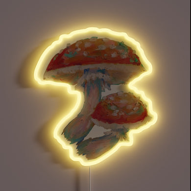 Vibrant Neon Sign Art Featuring Oil Pastel Mushroom Design