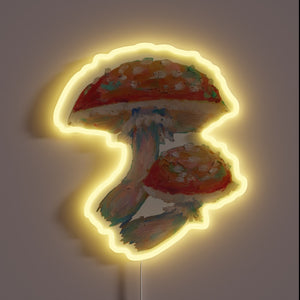 Vibrant Neon Sign Art Featuring Oil Pastel Mushroom Design