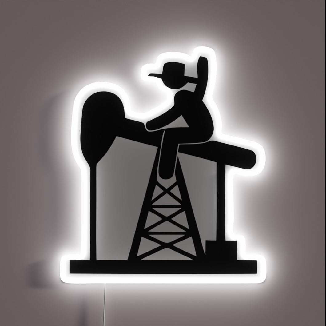 Vintage oil field worker meets modern city nightlife in bold letters