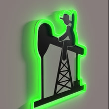 Charger l&#39;image dans la galerie, Rugged oil rig cowboy pride shines bright with colorful neon lights