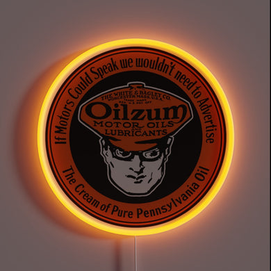 Vintage style RGB illuminated sign for oil enthusiasts and collectors.