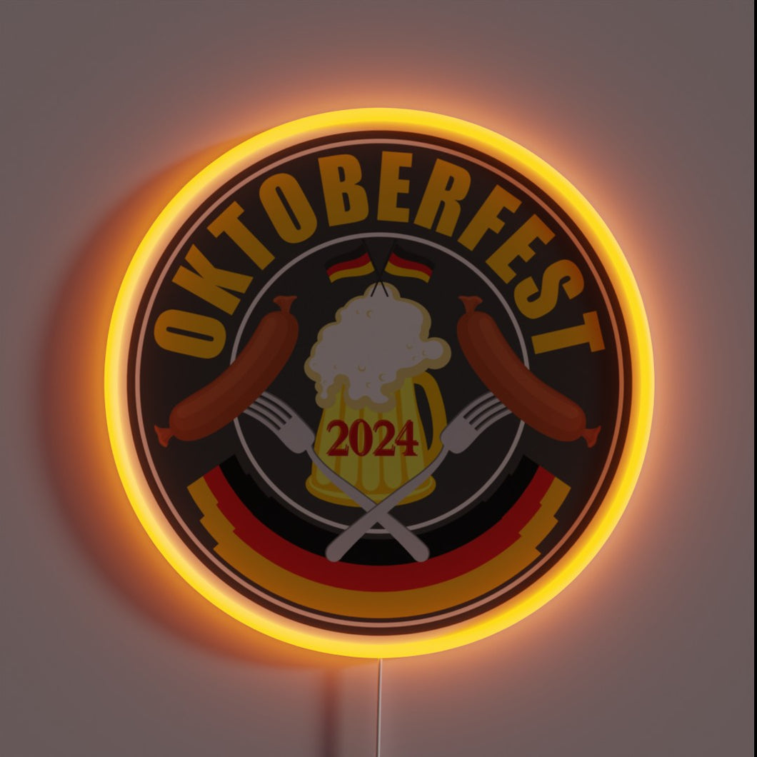 Vibrant Neon Sign Celebrating Germany's Oktoberfest 2024 Beer Festival Nights