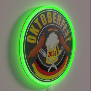 Vibrant neon sign captures the festive spirit of Oktoberfest celebrations.