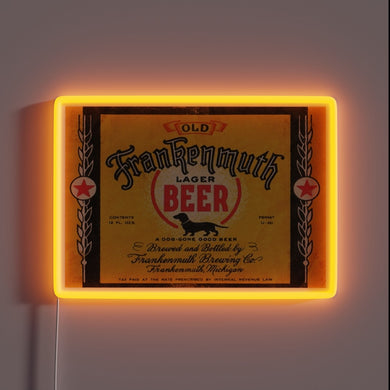 Vintage German-inspired beer sign with vibrant RGB neon lighting accents.