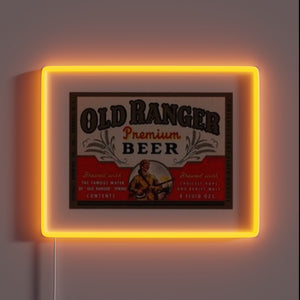 Vintage-inspired neon beer sign featuring bold, colorful LED lighting accents