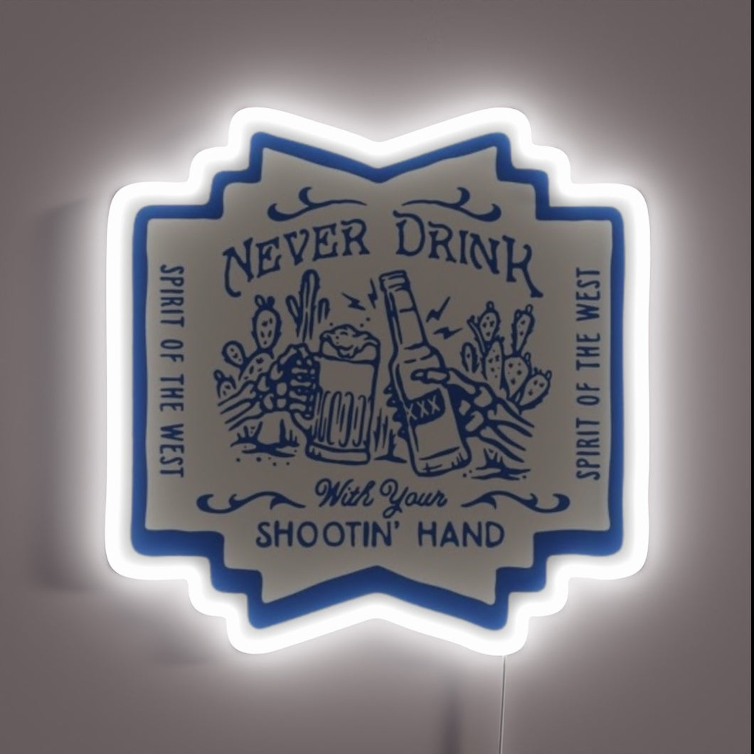 Neon warning sign with vintage humor and colorful western design