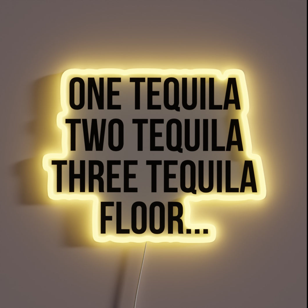 Eye-catching RGB illuminated sign with numbers One Two Three on floor.