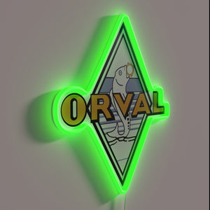 Neon illuminated logo of Belgian Orval Trappist Beer Tradition Sign