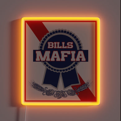 Vintage-style Pabst Blue Ribbon logo in bold neon RGB lighting