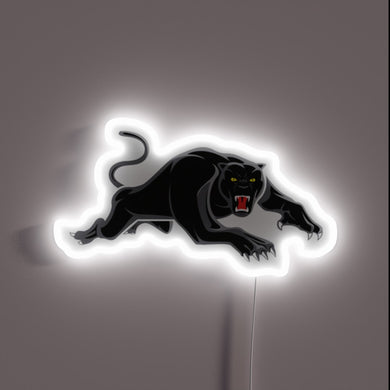 Neon Panther Mountain Logo Sign with Vibrant RGB Color Accents