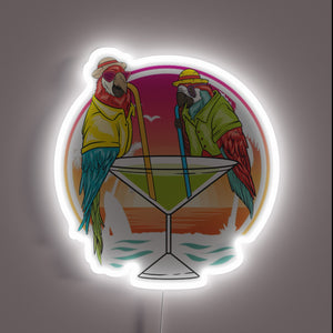 Vibrant Parrots Enjoying Colorful Margaritas on Tropical Summer Getaway Nights
