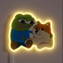 Charger l&#39;image dans la galerie, This neon sign featuring **Peepo and Doge** hugging is peak wholesome meme energy — perfect for lighting up your space with internet love and good vibes.