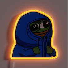 Charger l&#39;image dans la galerie, This neon sign captures **Peepo in a hoodie** with the classic cozy, shy, and adorable vibe. It’s the perfect soft glow for any space that needs a bit of wholesome meme warmth and introvert energy.